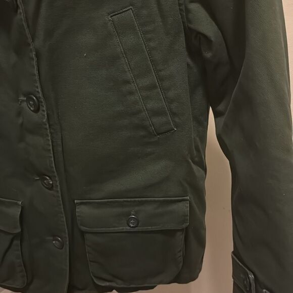 Lands' End Army Green Fisherman Core Chore/Barn Coat With Leather Collar - Picture 7 of 13